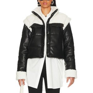 Lovers And Friends 'Greenpoint Twofer' Black Faux Leather & Fur Puffer Size M